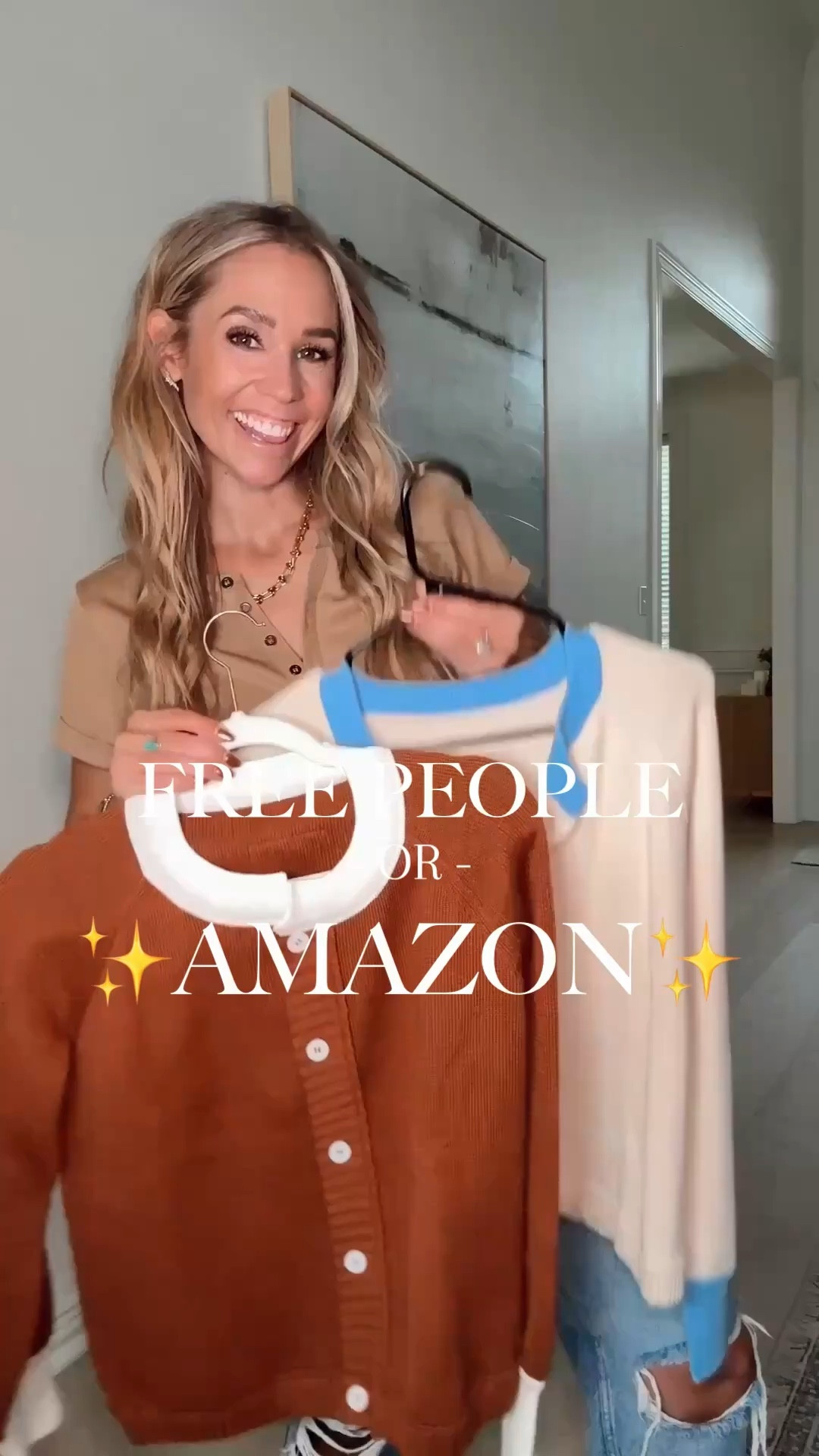 Thanks! It’s from Amazon ✨
These are almost IDENTICAL to the FP cardigans without the price 🙌🏼 

Wearing size s / tts 
Colors: beige (with blue detail) , brown 

Pants size tts / boyfriend fit. 

#LTKFindsUnder50 #LTKShoeCrush #LTKStyleTip