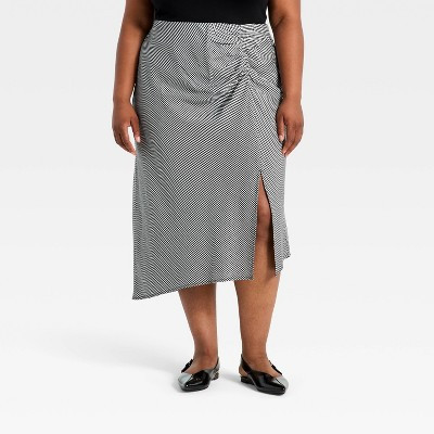 Women's Midi Asymmetrical Skirt - A New Day™ Black Gingham 4X | Target