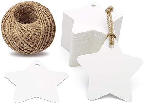 Star Gift Tags 100PCS Paper Gift Tags with String White Kraft Gift Tag with 100 Feet Natural Jute... | Amazon (US)