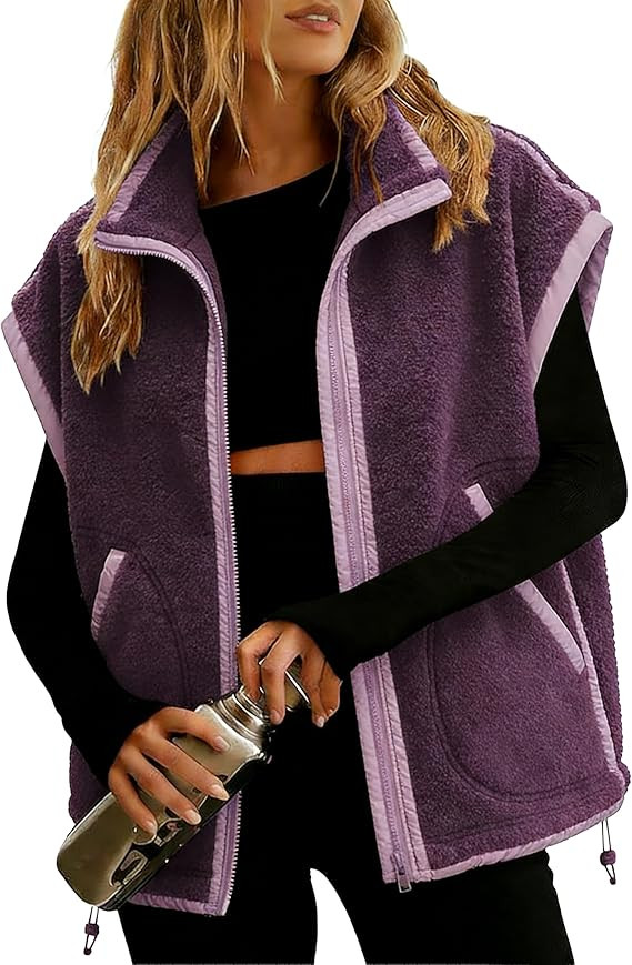 Women's Sherpa Fleece Vest Sleeveless Stand Collar Zip Up Jacket with Pockets Casual Daily Wear F... | Amazon (US)