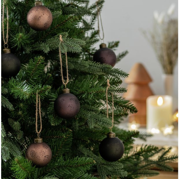 Habitat Pack of 6 Rustic Texture Christmas Baubles - Brown | Habitat UK