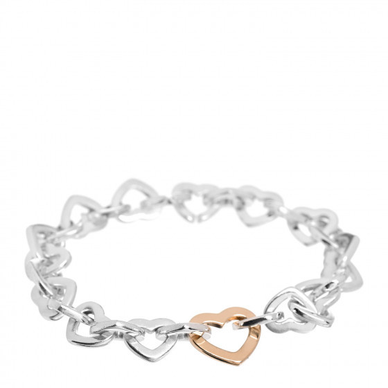 TIFFANY Sterling Silver 18K Yellow Gold Heart Links Bracelet | Fashionphile