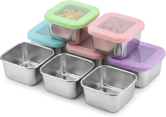 Stainless Steel Snack Containers with Clear Lids for Kids & Travel, 6oz Reusable On-the-Go Snack ... | Amazon (US)