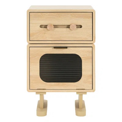 Natural - Finished Rotatable Robot Side Table With Glass Cabinet, Convenient Drawer, And Airflow Promoting Base For Living Rooms Designed Finish, Rota | Wayfair North America