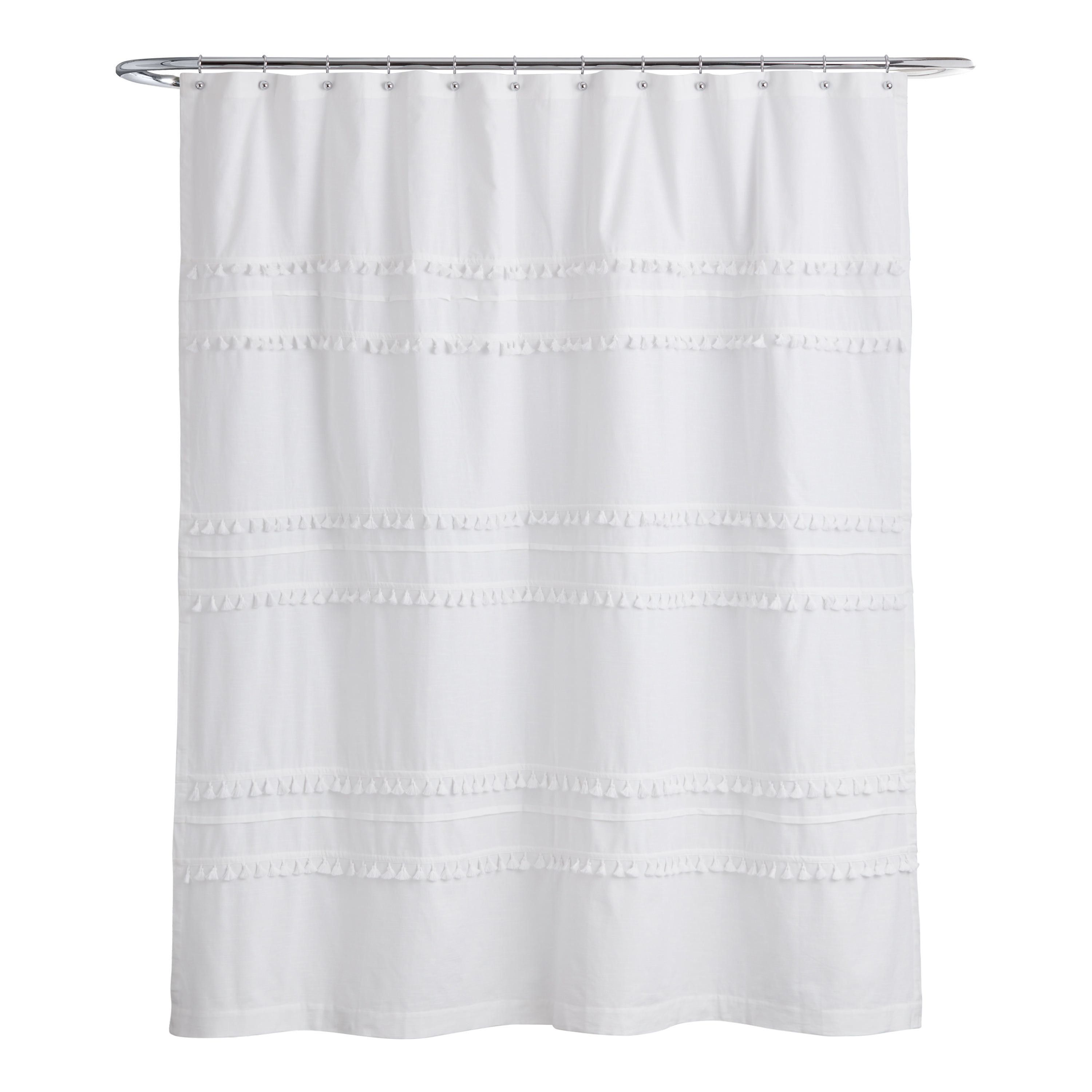 Renata White Tiered Tassel Shower Curtain | World Market