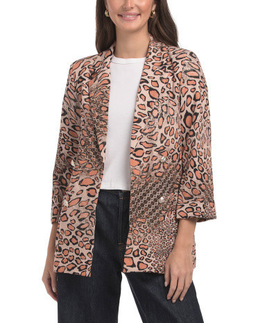 Abstract Leopard Print Boyfriend Blazer For Women, Polyester | TJ Maxx