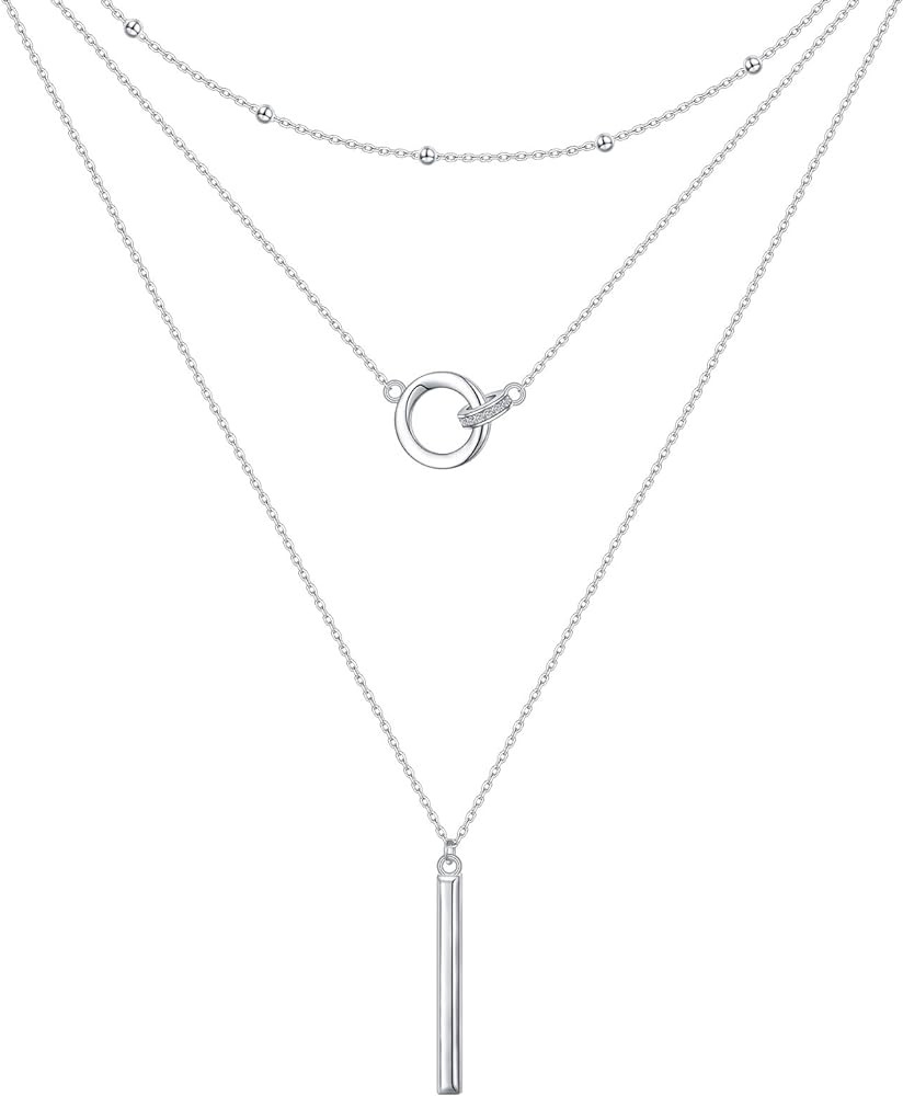 DAOCHONG Layered Necklace 925 Sterling Silver Multilayer Necklace Triple 3 Layered Choker Necklac... | Amazon (US)