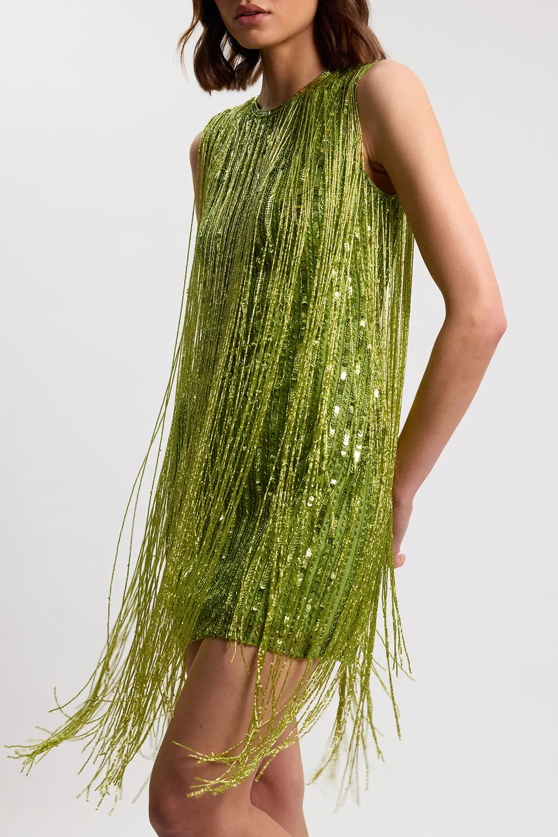 Beaded Fringed Sleeveless Woven Midi Dress | Karen Millen