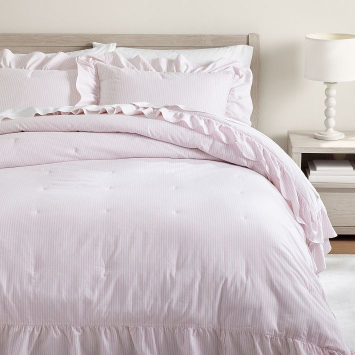 Washed Cotton Ruffle Stripe Comforter | Pottery Barn Teen