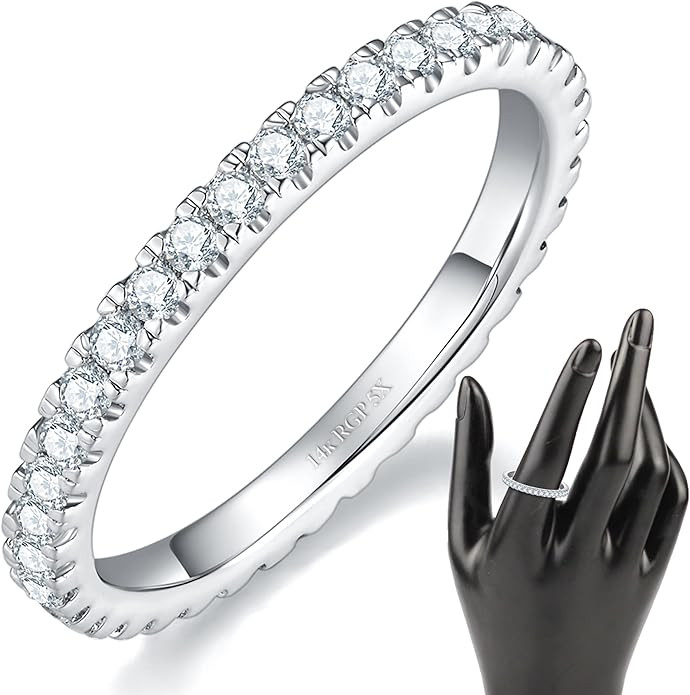 MINDDHA 14K Gold Plated- Cubic Zirconia Simulated Diamond Stackable Rings Eternity Bands/Silver R... | Amazon (US)