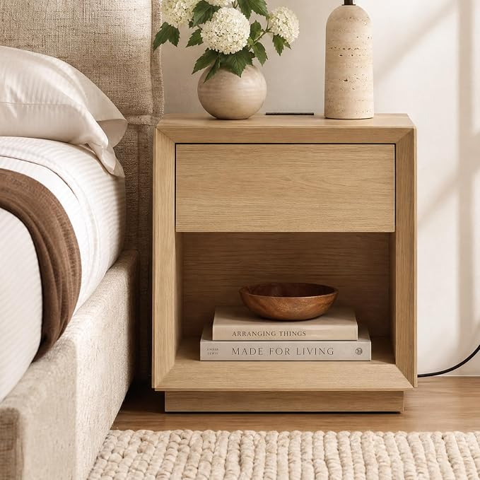 23.6" Tall Wood Nightstand, End Table with Charging Station | Wood Night Stand with Drawer and Op... | Amazon (US)