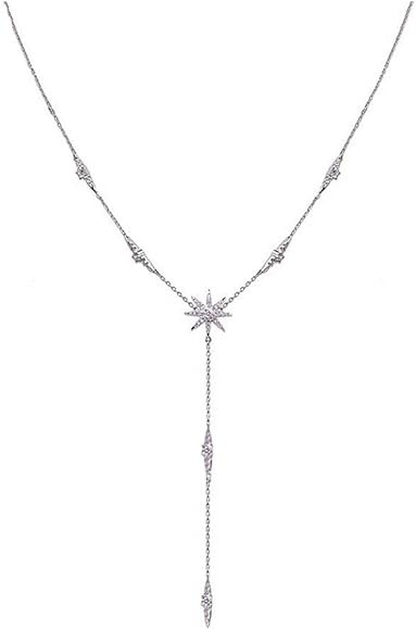 Crystal Star Drop Y Necklace for Women 925 Sterling Silver Silver-Toned Charms CZ Diamond Snowflake Starlet Bar Pendant Lariat Chain Delicate Huggie Adjustable Shiny Jewelry Gift Box | Amazon (US)