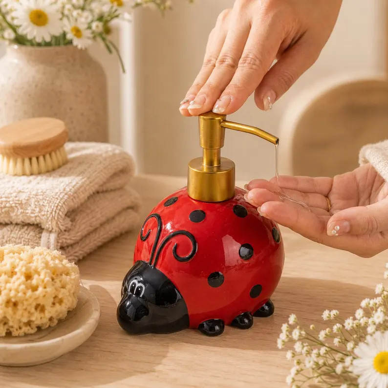 Hand Painted Ladybug Ceramic Soap Dispenser, Cute Bathroom Lotion Bottle, Custom Name Soap Pump, ... | Etsy (Global)