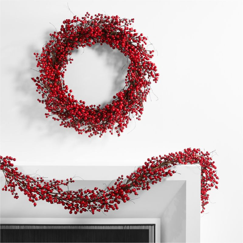 Red Berry Holiday Wreath and Garland Set + Reviews | Crate & Barrel | Crate & Barrel