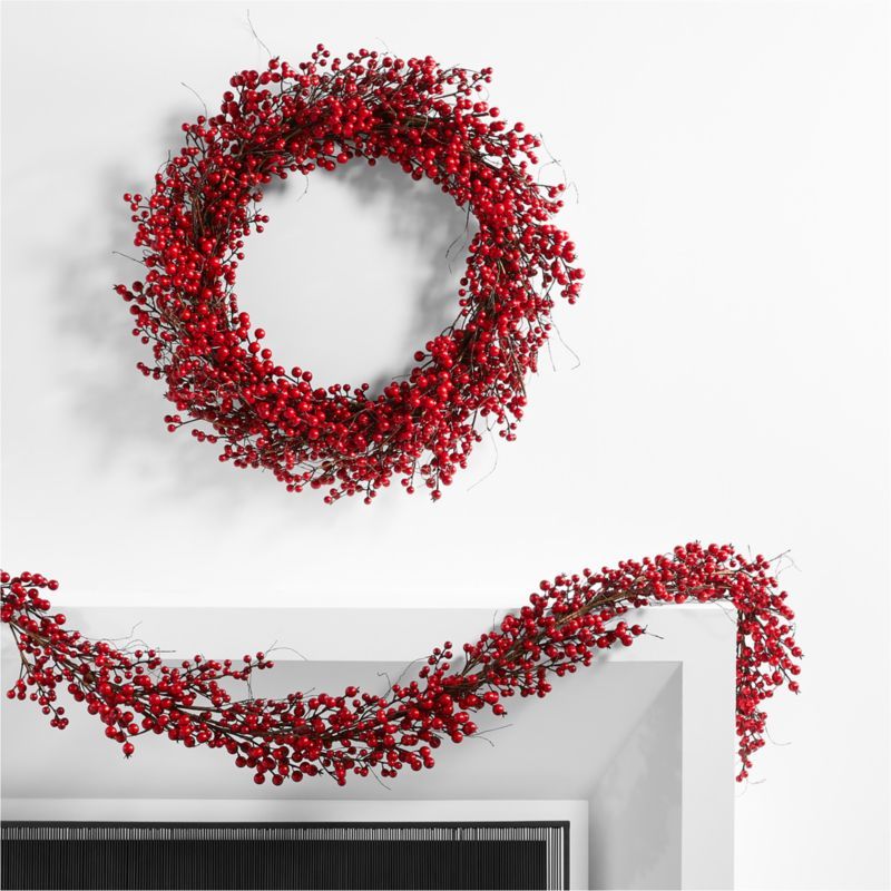 Red Berry Holiday Wreath and Garland Set | Crate & Barrel | Crate & Barrel