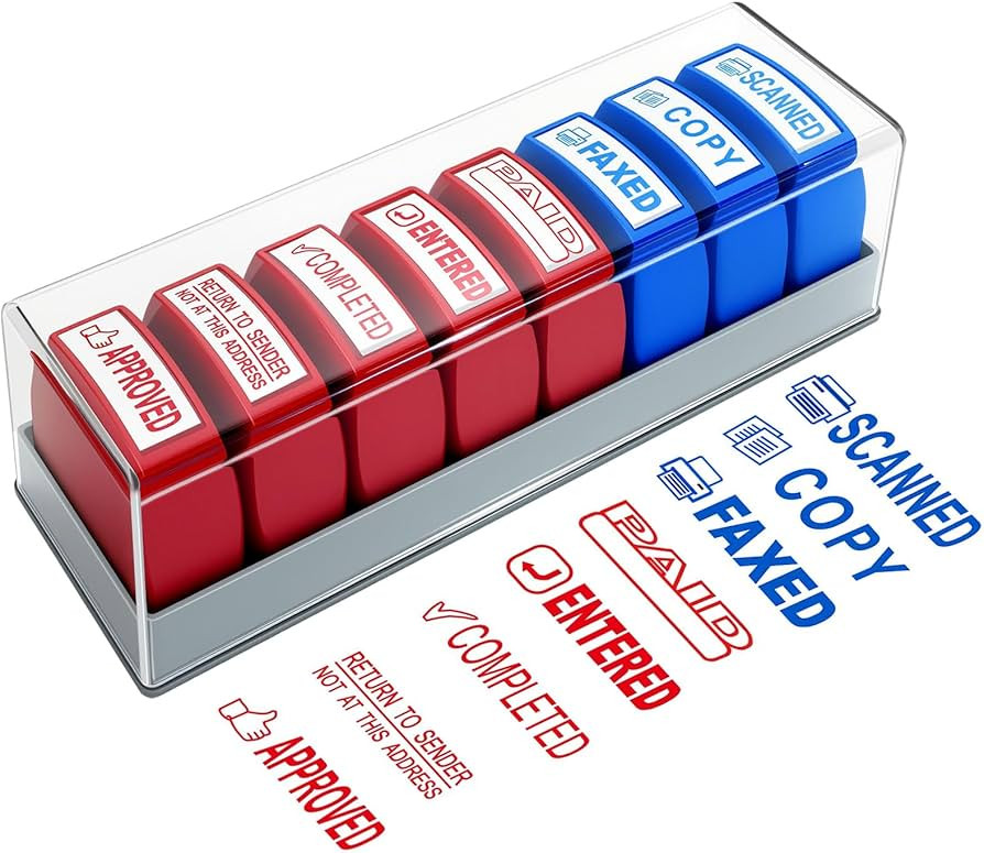 8PCS Office Stamps Set, Paid Scanned Approved Copy Faxed Completed Entered Return to Sender Messa... | Amazon (US)
