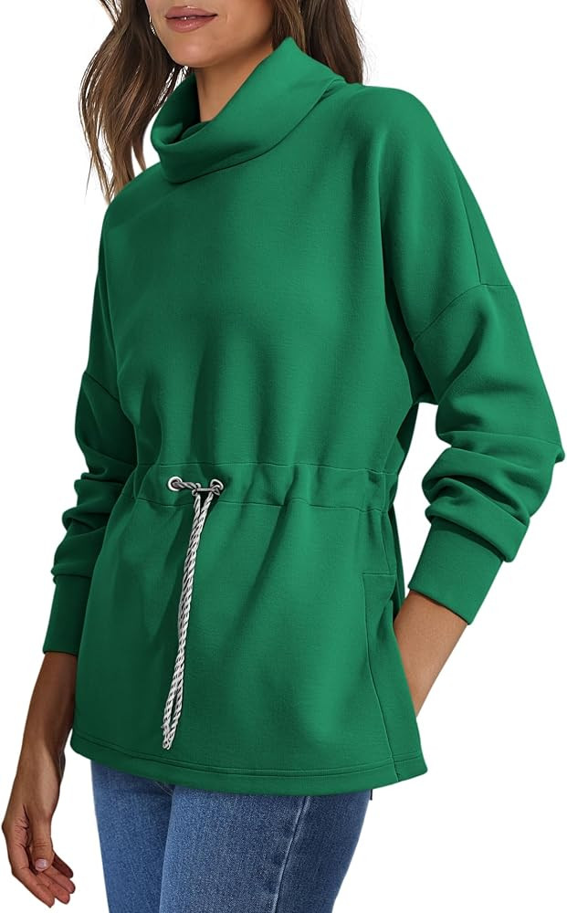 ANRABESS Womens Turtleneck Sweatshirts Drawstring Waist Pullover Tops Loose Fit Long Sleeve Hoodi... | Amazon (US)