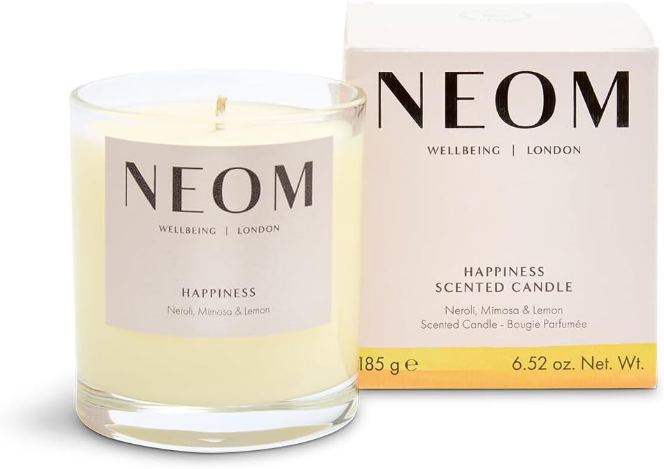 NEOM- Happiness Scented Candle, 1 Wick | Essential Oil Aromatherapy Candle | Neroli, Mimosa & Lemon | Scent to Make You Happy | Amazon (UK)