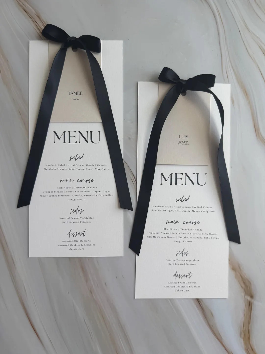 Custom Wedding Menu With Name Place Card: Satin Ribbon, Elegant Place Setting - Etsy | Etsy (US)