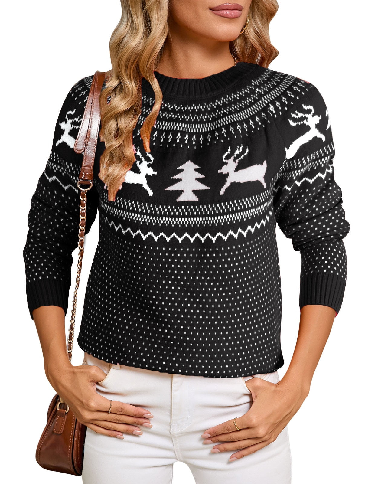 Cogild Ugly Christmas Sweaters for Womens Tree Gingerbread Man Pattern Sweaters Crew Neck Knitted... | Walmart (US)
