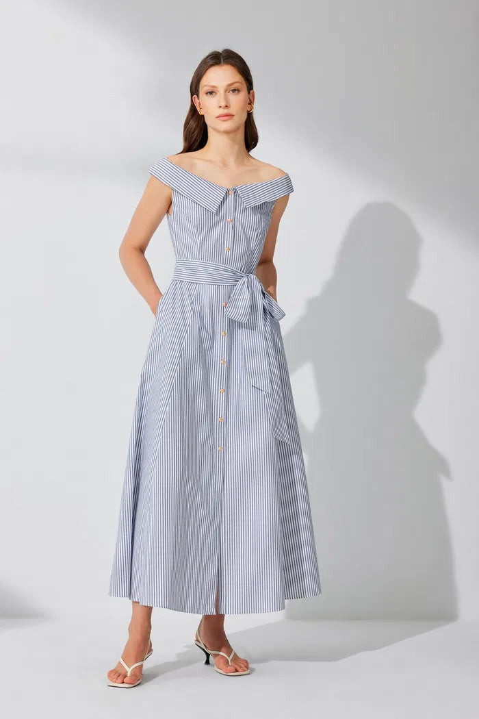 Claudia Off Shoulder Striped Dress in Cotton | Fabrique
