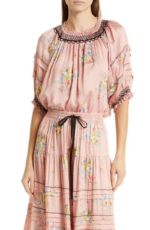 THE GREAT. The Folklore Floral Top in Cherry Blossom Floral at Nordstrom, Size 1 | Nordstrom