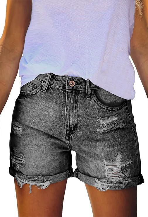 Women's High Waisted Denim Shorts Ripped Hem Frayed Distressed Short Jeans | Amazon (US)