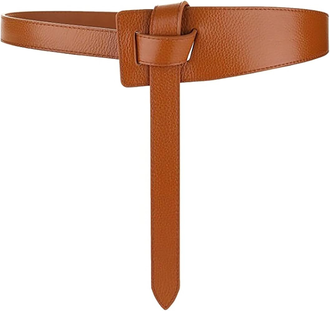 BAOKELAN Women Faux Leather Tie Belt Knotted Wide Waist Belt for Jeans Jumpsuit Coat Dress | Amazon (US)
