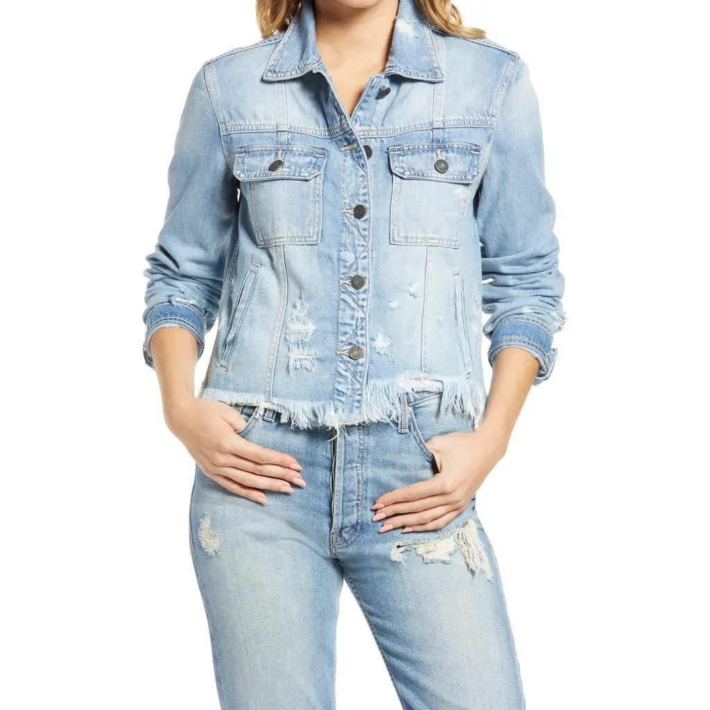 HIDDEN JEANS Frayed Hem Denim Jacket in Light Wash at Nordstrom, Size Large | Nordstrom