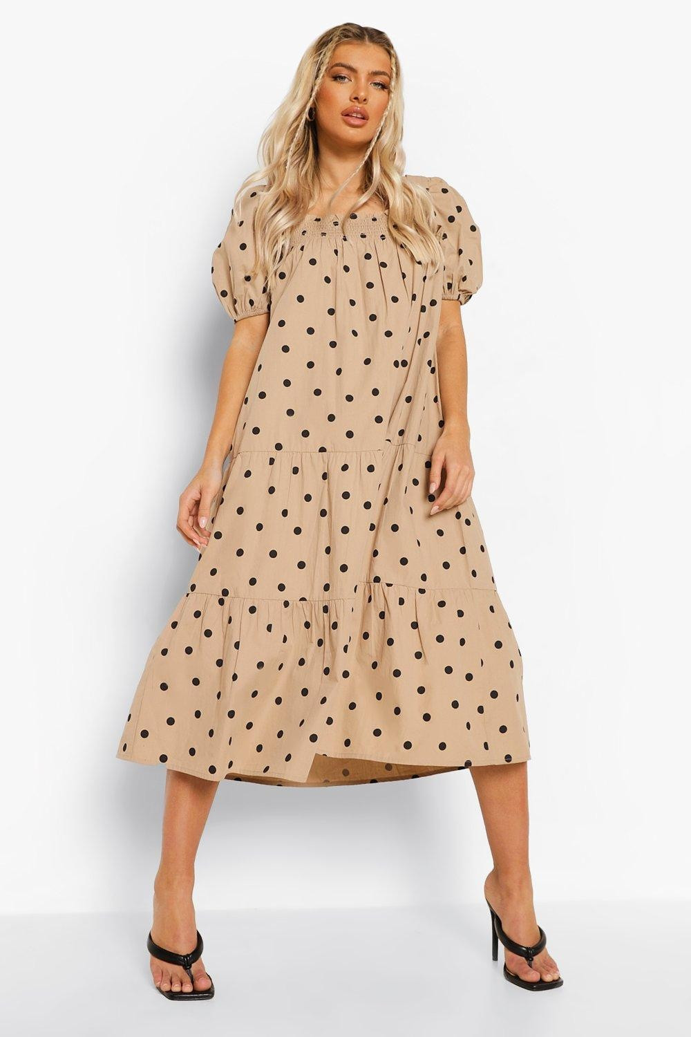 Polka Dot Square Neck Tiered Smock Dress | Boohoo.com (UK & IE)