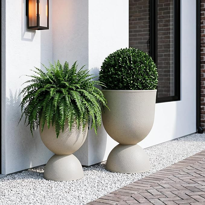 Amazon.com : KOL Planters Flower Pots, Large Plastic Urn Planters for Indoor Outdoor Plants, Beig... | Amazon (US)