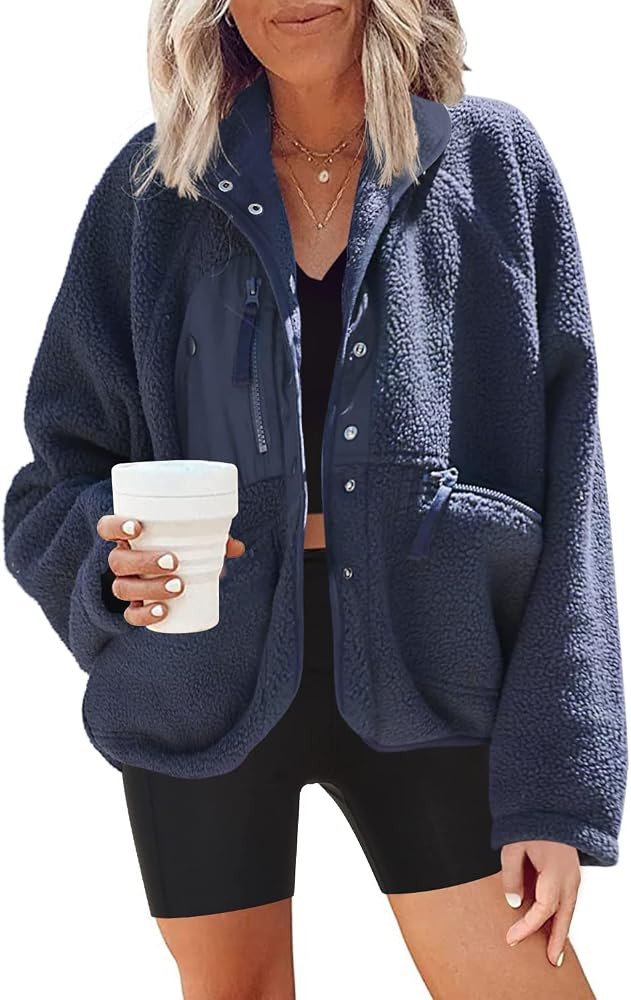 Nirovien Womens Fuzzy Fleece Jacket Button Down Sherpa Coats Casual Winter Warm Outwear with Pock... | Amazon (US)
