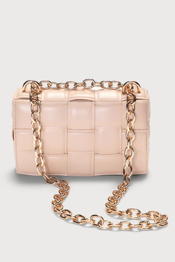 Peyton Beige and Gold Chain Quilted Crossbody Bag | Lulus (US)