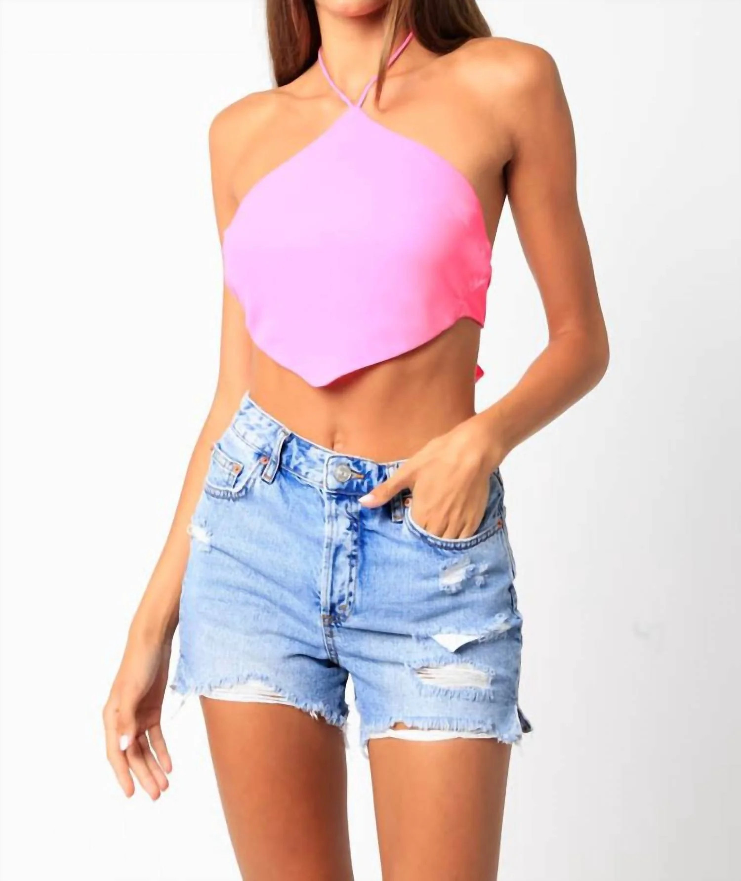 Halter Bandana Top In Neon Pink | Shop Simon