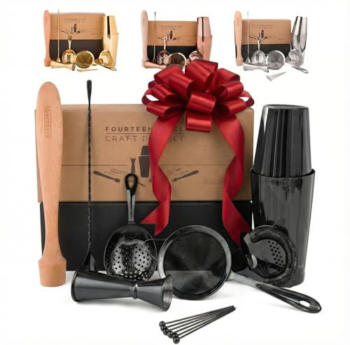 A Bar Above 14-Piece Matte Black Bartender Kit, Modern Bar Tool Set for Home Mixologists and Pros, Includes Black Stainless Steel Cocktail Shaker, Jigger, Strainers, Spoon, Picks, and Bar Accessories | Amazon (US)