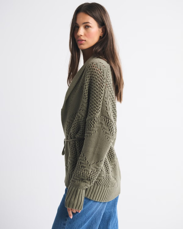 Textural Stitch Belted Cardigan | Abercrombie & Fitch (US)