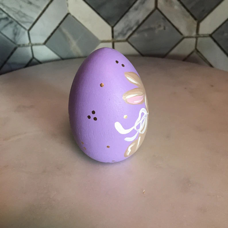 Lavender egg with Tan bunny painted on Easter egg and personalized with childs name, egg with bun... | Etsy (US)