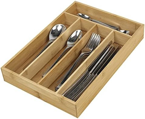 Wooden Bamboo Expandable Cutlery Tray, Kitchen Drawer Insert Box Storage Organiser, 5/7 Compartme... | Amazon (UK)