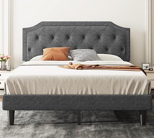Allewie Upholstered Queen Size Platform Bed Frame with Adjustable and Curved Corner Design Headbo... | Amazon (US)