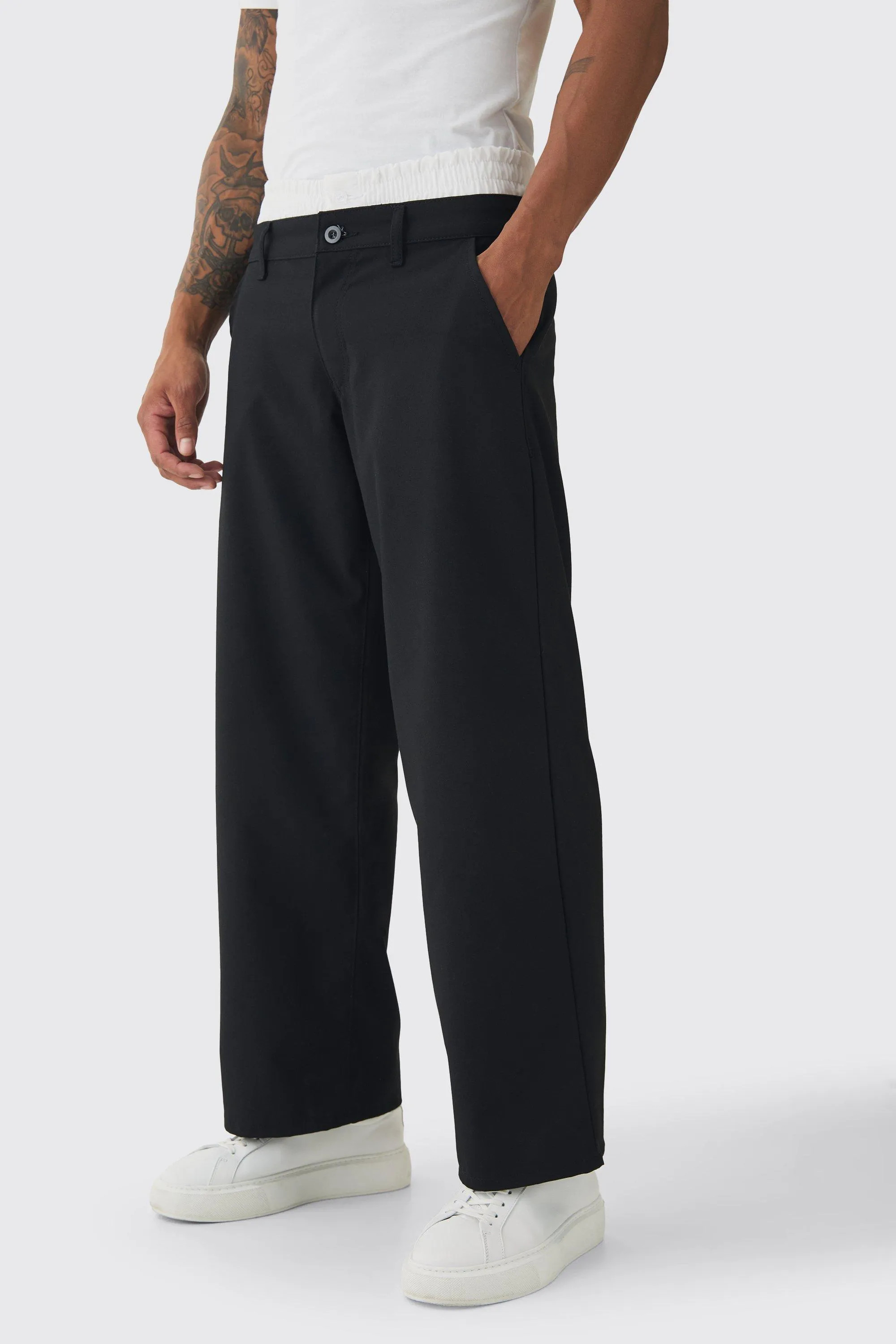 Baggy Fit Pants With Boxer Double Waistband | boohooMAN (US & Canada)