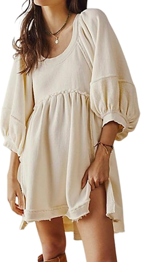 SAFRISIOR Women Oversized Pullover Sweatshirt Dress Scoop Neck Raglan Lantern Sleeve High Low Bac... | Amazon (US)