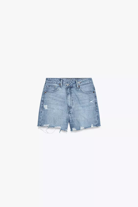 HIGH-RISE CROSS WAIST MOM FIT TRF DENIM SHORTS | Zara US