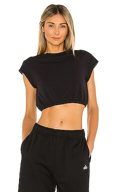 alo Dreamy Crop Short Sleeve Top in Black from Revolve.com | Revolve Clothing (Global)