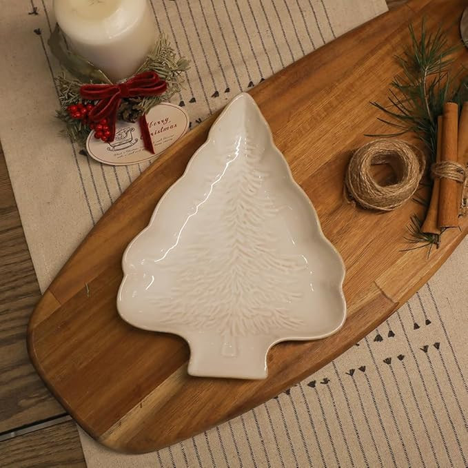 Vintage Christmas Tree Shaped Plates Ceramic Serving Platter Rustic Home Decorative Holiday Cooki... | Amazon (US)