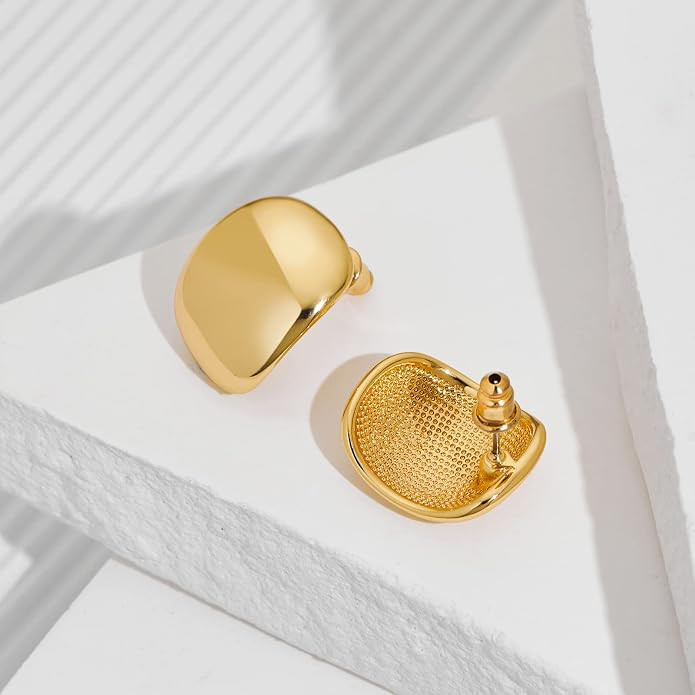 Chunky Thick Earrings for Women,Gold Silver Polished Earrings Lightweight Everyday Jewelry | Amazon (US)