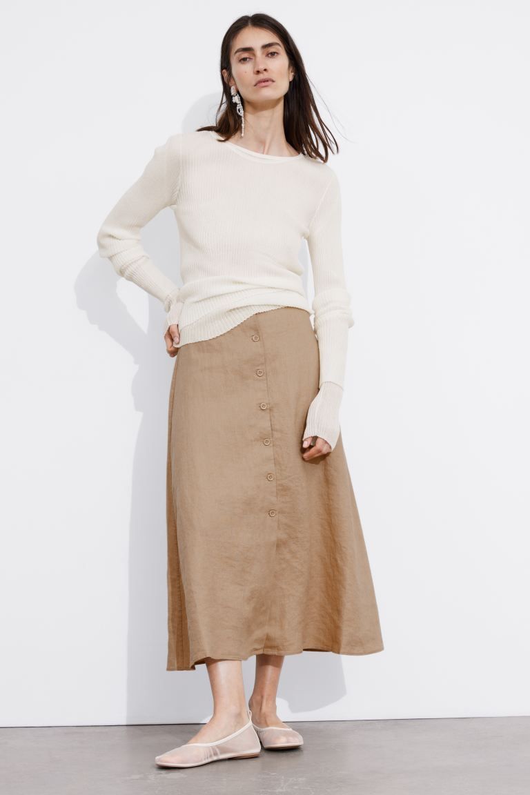 Buttoned A-Line Midi Skirt | H&M (UK, MY, IN, SG, PH, TW, HK)