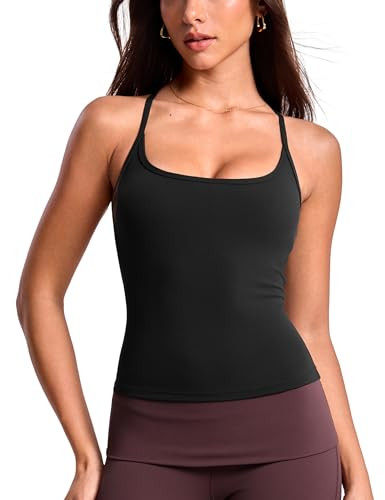 INGIA Womens Low Scoop Neck Racerback Tank Top Workout Yoga Pilates Camisole Built-in Bra Fitted ... | Amazon (US)
