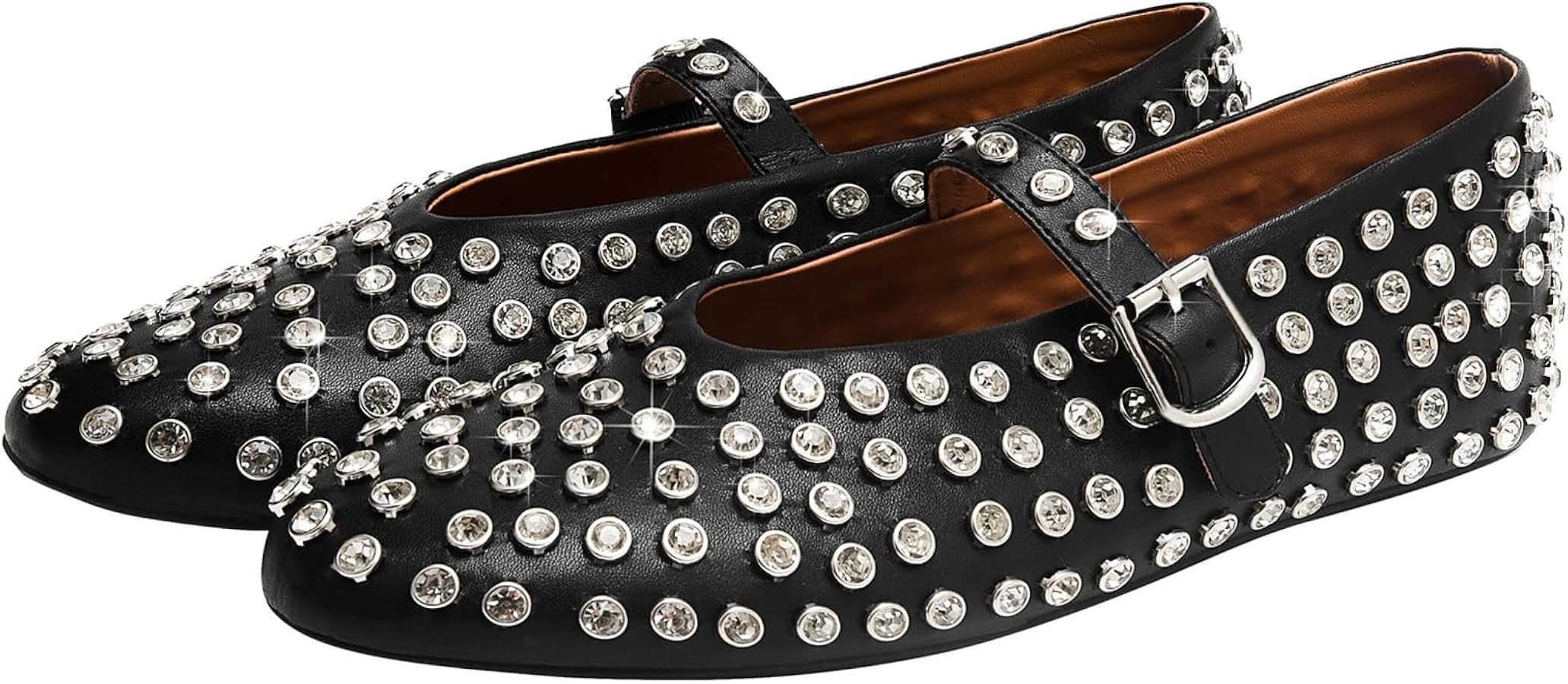 Rhinestone Ballet Flats for Women Sparkly Crystals Ballerina Shoes Women's Buckled Strap Mary Jan... | Amazon (US)