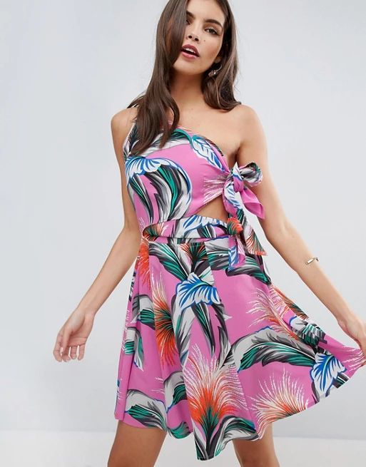 ASOS One Shoulder Tropical Print Sundress with Cut Out Detail | ASOS US