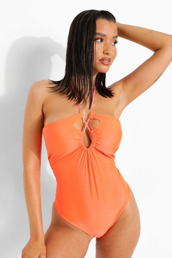 Halter Neck Strappy Swimsuit | Boohoo.com (US & CA)